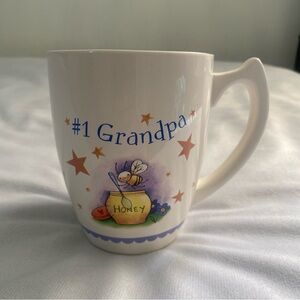 Vintage #1 Grandpa Ceramic Coffee Mug Tea Cup Honey Bee Jar Stars Blue Trim 12oz